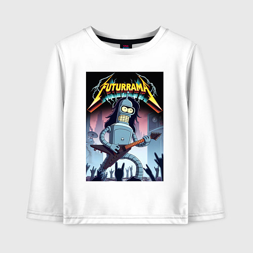 Детский лонгслив Рок гитарист Бендер из группы Футурама / Белый – фото 1