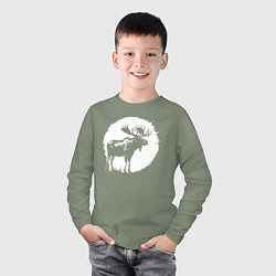 Лонгслив хлопковый детский Лось в круге, цвет: авокадо — фото 2