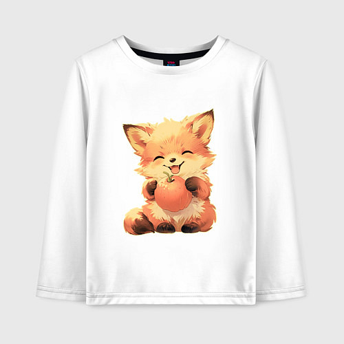 Детский лонгслив Счастливый лисёнок с апельсином / Белый – фото 1