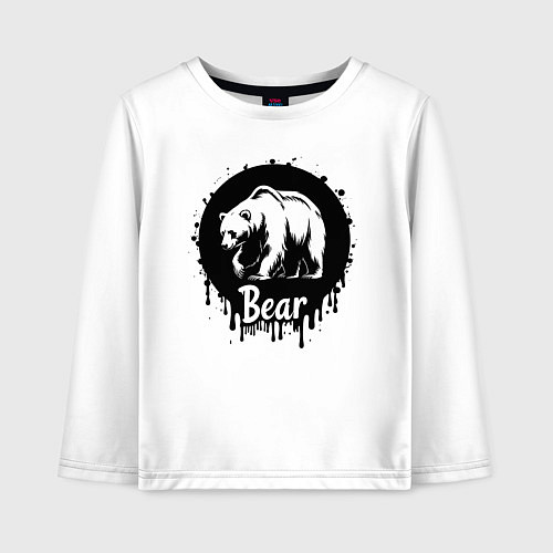 Детский лонгслив Черный медведь в круге / Белый – фото 1