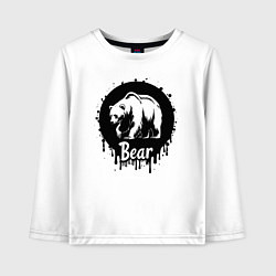 Лонгслив хлопковый детский Черный медведь в круге, цвет: белый