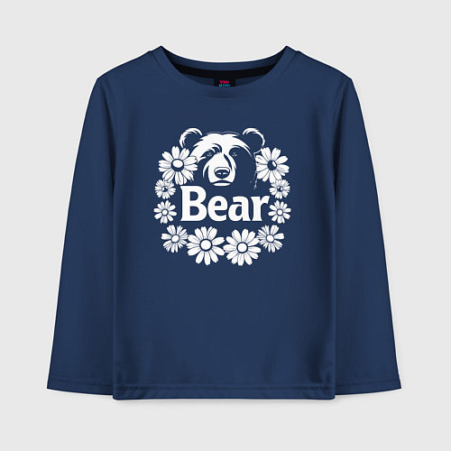 Детский лонгслив Медведь в цветах / Тёмно-синий – фото 1