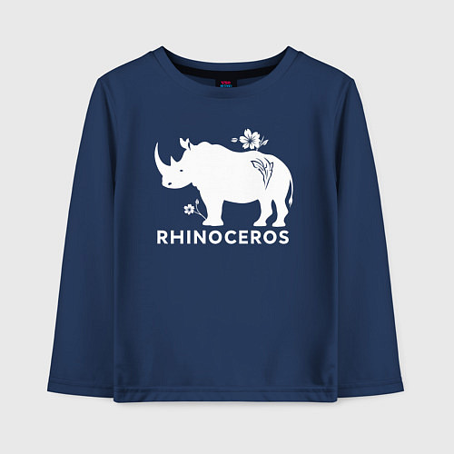 Детский лонгслив Носорог с цветами / Тёмно-синий – фото 1