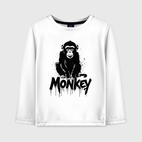 Детский лонгслив Черная обезьяна с надписью / Белый – фото 1