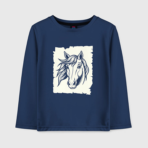 Детский лонгслив Лошадь на ветру / Тёмно-синий – фото 1