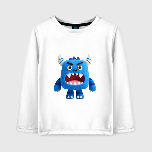 Детский лонгслив Синее чудовище с рогами / Белый – фото 1