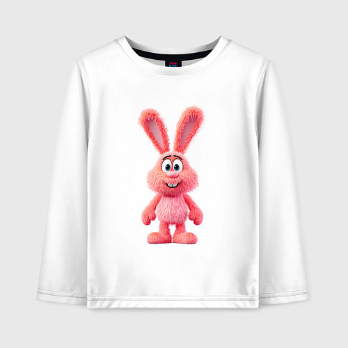 Детский лонгслив Розовый пушистый мультяшный кролик / Белый – фото 1