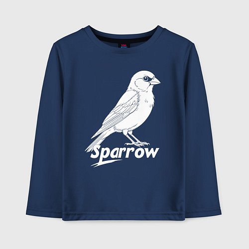 Детский лонгслив Воробей белый логотип / Тёмно-синий – фото 1