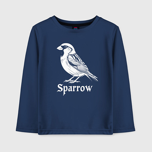 Детский лонгслив Воробей в готическом стиле / Тёмно-синий – фото 1