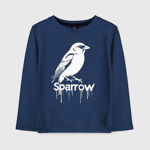 Детский лонгслив Воробей в стиле граффити / Тёмно-синий – фото 1