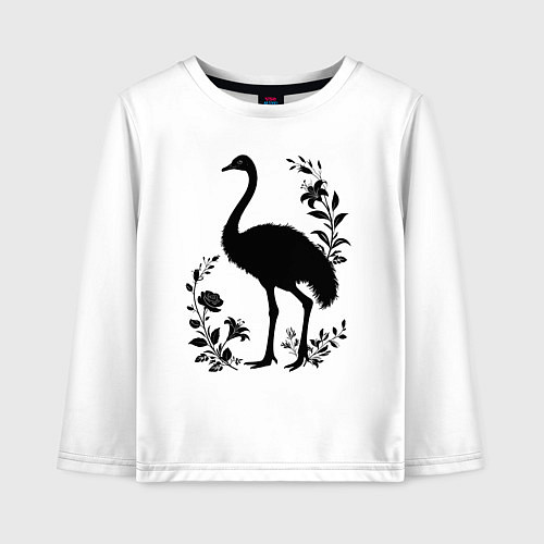 Детский лонгслив Страус среди цветов / Белый – фото 1