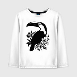 Лонгслив хлопковый детский Тукан и цветы, цвет: белый