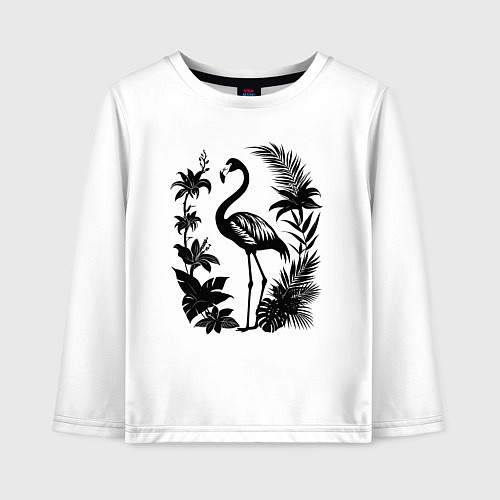 Детский лонгслив Черный фламинго в цветах / Белый – фото 1
