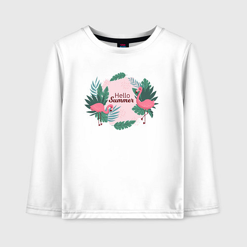 Детский лонгслив Фламинго с надписью привет лето / Белый – фото 1
