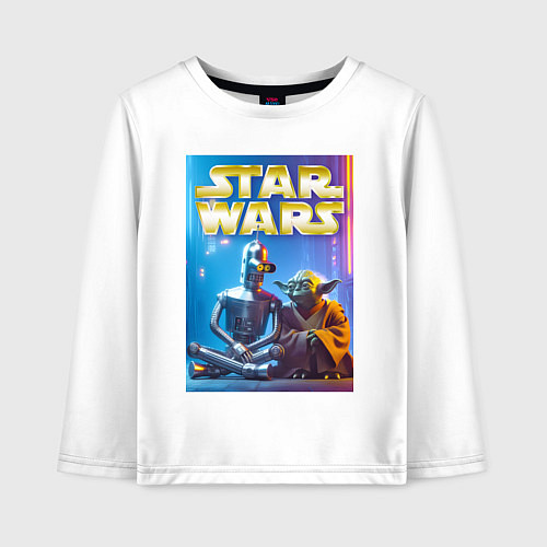 Детский лонгслив Bender and Yoda - ai art collab / Белый – фото 1
