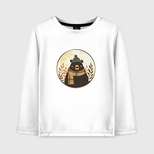 Детский лонгслив Мишка в шарфе и шапке / Белый – фото 1