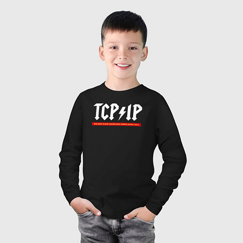 Детский лонгслив TCP IP connecting people since 1972 / Черный – фото 3