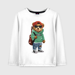 Лонгслив хлопковый детский Мишка хипстер, цвет: белый