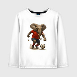 Лонгслив хлопковый детский Слон играет в футбол, цвет: белый
