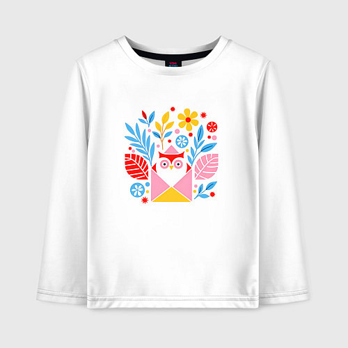 Детский лонгслив Сова абстракция / Белый – фото 1