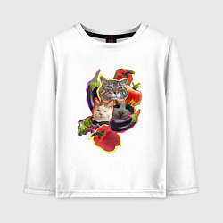 Лонгслив хлопковый детский Кото-салат - мем с котами, цвет: белый