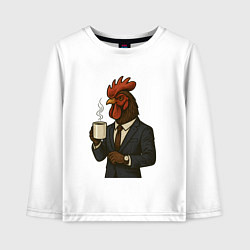 Лонгслив хлопковый детский Петух бизнесмен, цвет: белый