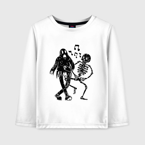 Детский лонгслив Призрак и скелет: вечеринка / Белый – фото 1