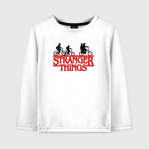 Детский лонгслив Очень странные дела надпись / Белый – фото 1