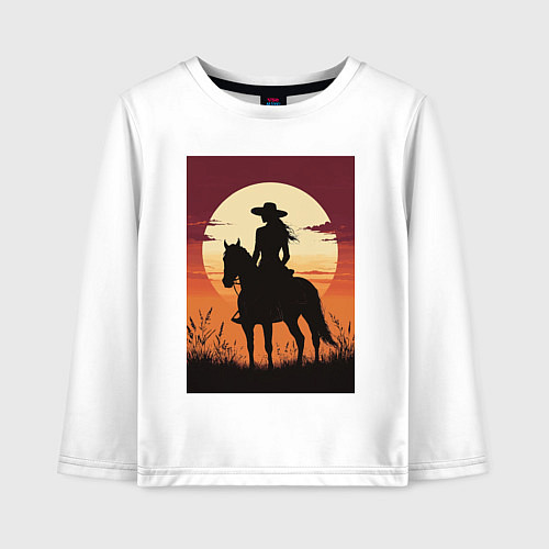Детский лонгслив Всадница в стиле дикого запада / Белый – фото 1