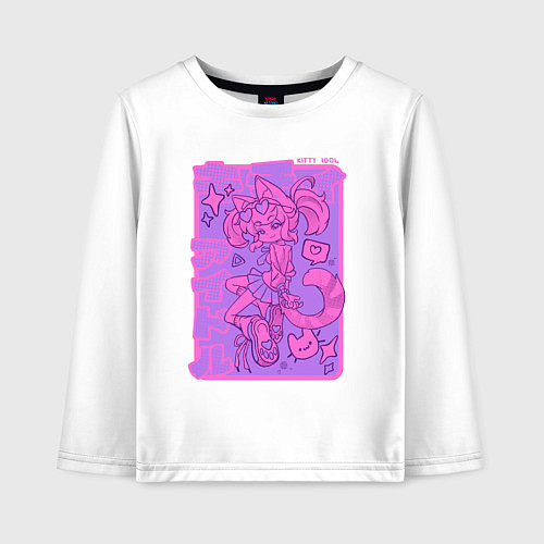 Детский лонгслив Аниме айдол - девочка-кошка - розово-фиолетовая / Белый – фото 1