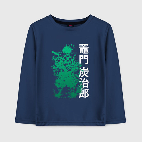 Детский лонгслив Клинок рассекающий демонов - зеленый / Тёмно-синий – фото 1