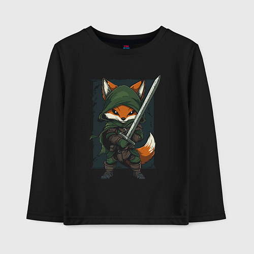Детский лонгслив Лисёнок рыцарь / Черный – фото 1