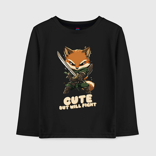 Детский лонгслив Милый но готов драться / Черный – фото 1