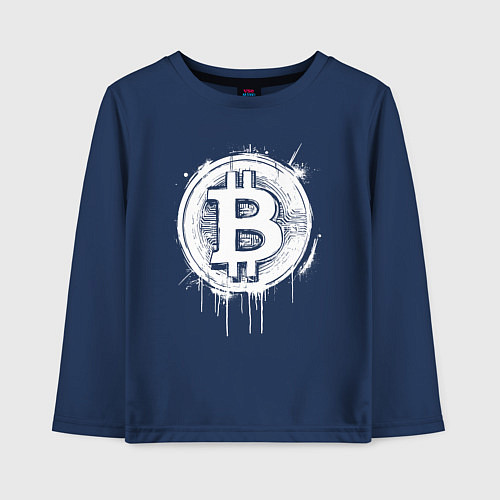 Детский лонгслив Биткоин в стиле Бэнкси / Тёмно-синий – фото 1