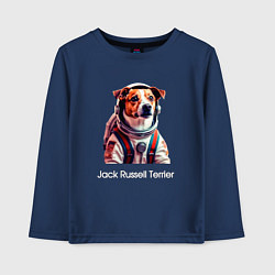 Лонгслив хлопковый детский Jack Russell Terrier в скафандре, цвет: тёмно-синий