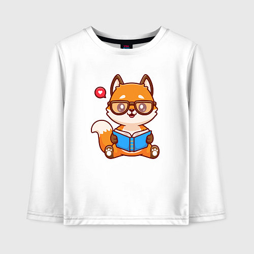 Детский лонгслив Лисёнок с книгой / Белый – фото 1