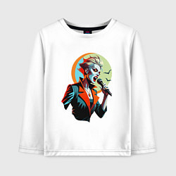 Лонгслив хлопковый детский Певица рок вампир с микрофоном, цвет: белый