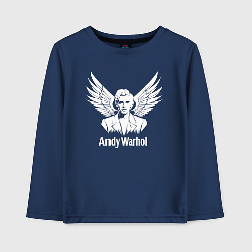 Детский лонгслив Энди Уорхол с ангельскими крыльями / Тёмно-синий – фото 1