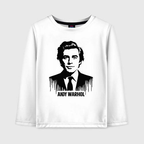 Детский лонгслив Портрет Энди Уорхола в каплях краски / Белый – фото 1
