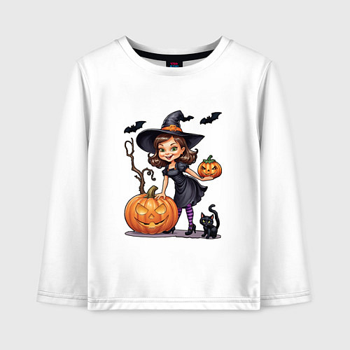Детский лонгслив Тыквы оживают в хэллоуин / Белый – фото 1