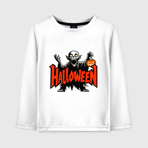 Детский лонгслив Вампир с надписью halloween / Белый – фото 1