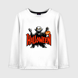 Лонгслив хлопковый детский Вампир с надписью halloween, цвет: белый