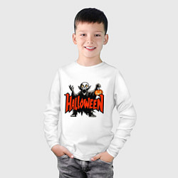 Лонгслив хлопковый детский Вампир с надписью halloween, цвет: белый — фото 2