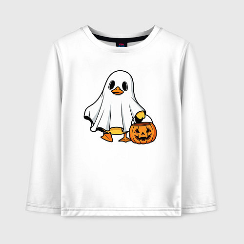 Детский лонгслив Утенок в костюме приведения - Хэллоуин / Белый – фото 1