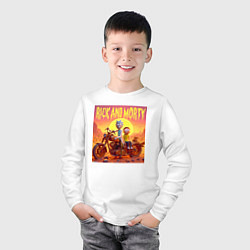Лонгслив хлопковый детский Рик и Морти на ржавом ретро мотоцикле в пустыне, цвет: белый — фото 2