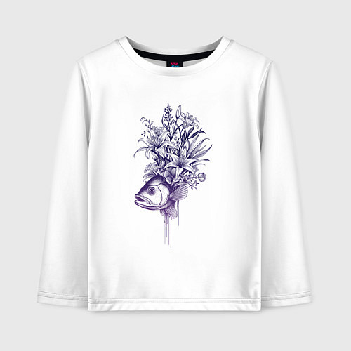 Детский лонгслив Рыба с цветами / Белый – фото 1
