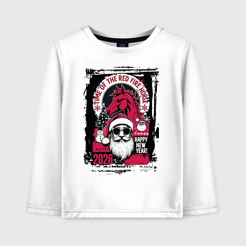 Детский лонгслив Красный огненный конь 2026 / Белый – фото 1