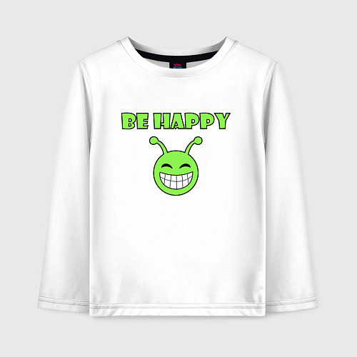 Детский лонгслив Инопланетянин, смайлик, be happy / Белый – фото 1