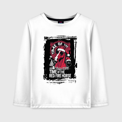 Детский лонгслив Красный огненный конь / Белый – фото 1