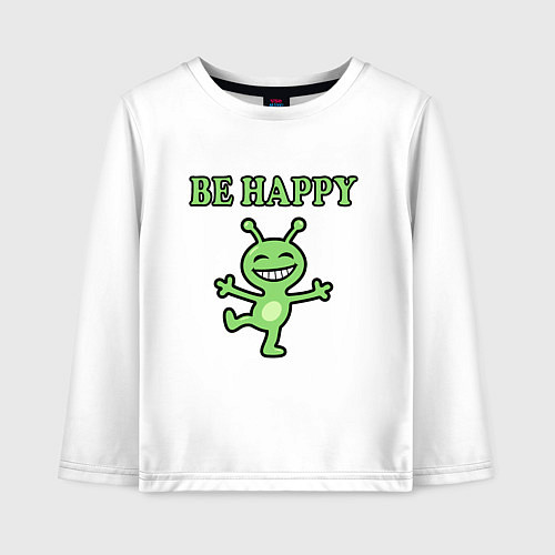 Детский лонгслив Инопланетянин, мем, be happy / Белый – фото 1